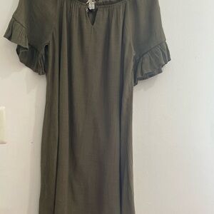 Naif Olive Green Dress with Ruffle Sleeves. S. A-17
